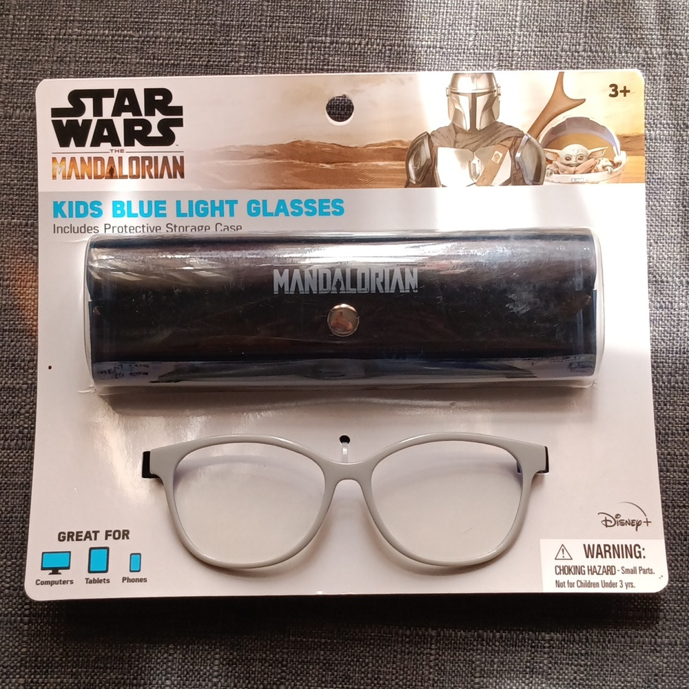 🆕Disney Star Wars Mandalorian Kids Blue Light Glasses w/ Protective Case- Grey